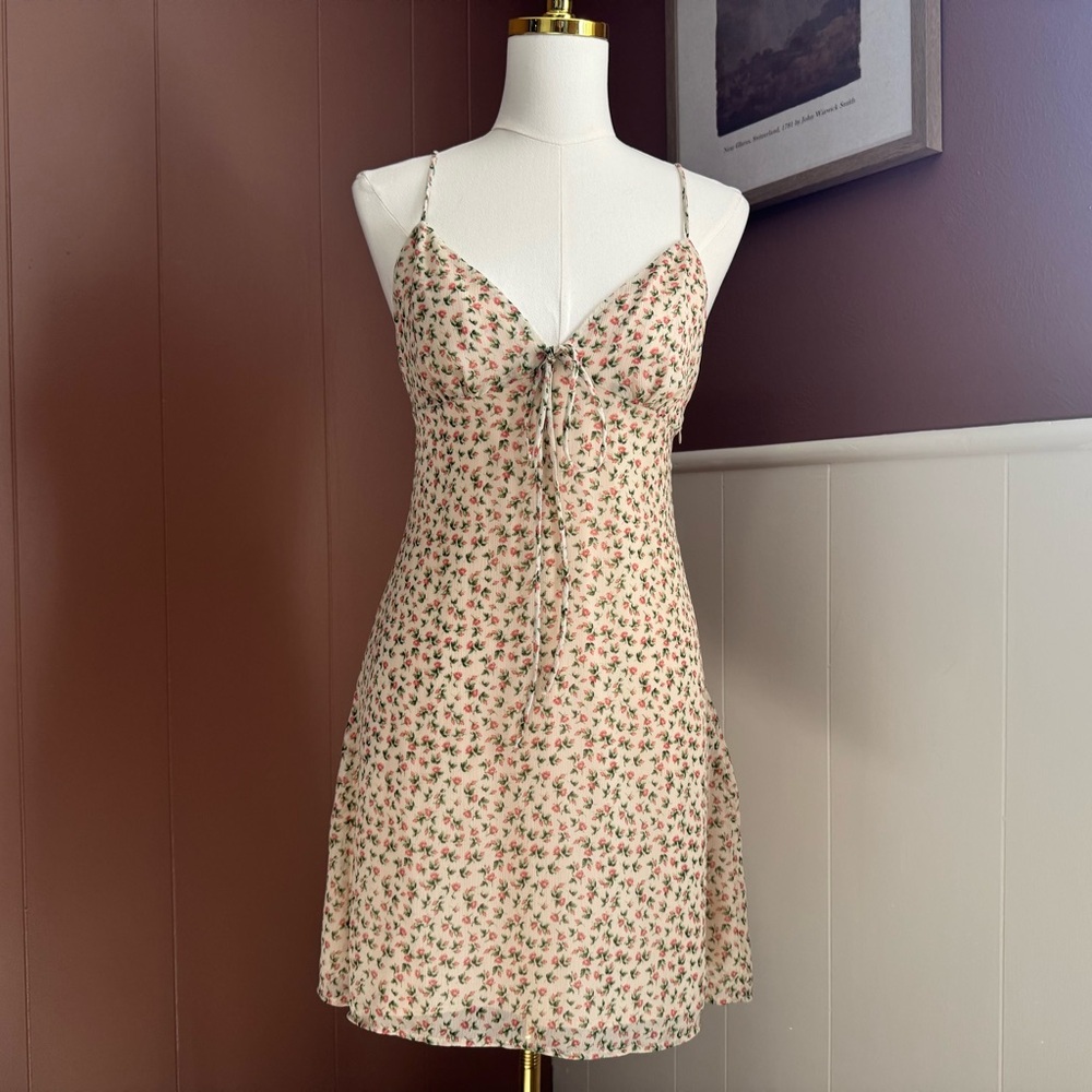 Zara Cream Mini Dress with Pink Floral Print